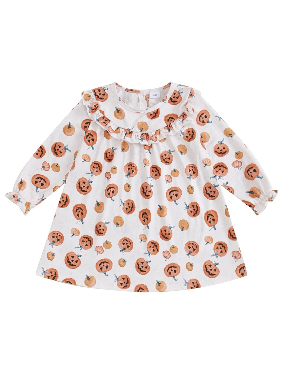 Girls 12-18M Pink Halloween Pumpkin Ruffle Long Sleeve Dress-Cream/tan - Picture 1 of 4